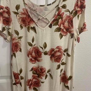 Ladies Floral Criss Cross Short Sleeve Top